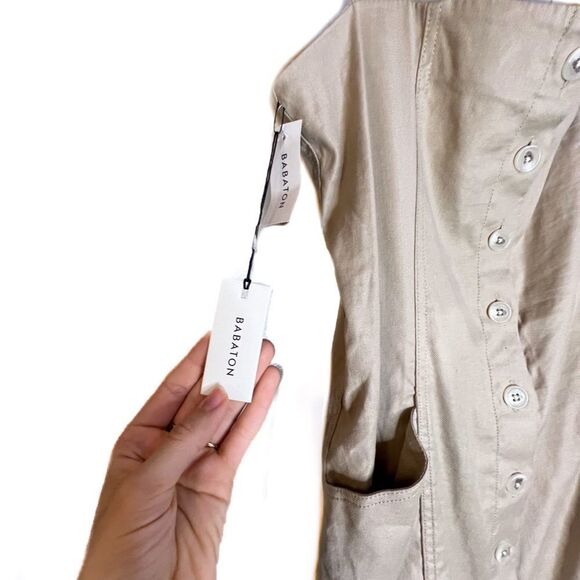 NWT Aritzia Babaton Kofi Dress Tan Linen Blend Button Front Tank Dress - Picture 5 of 11